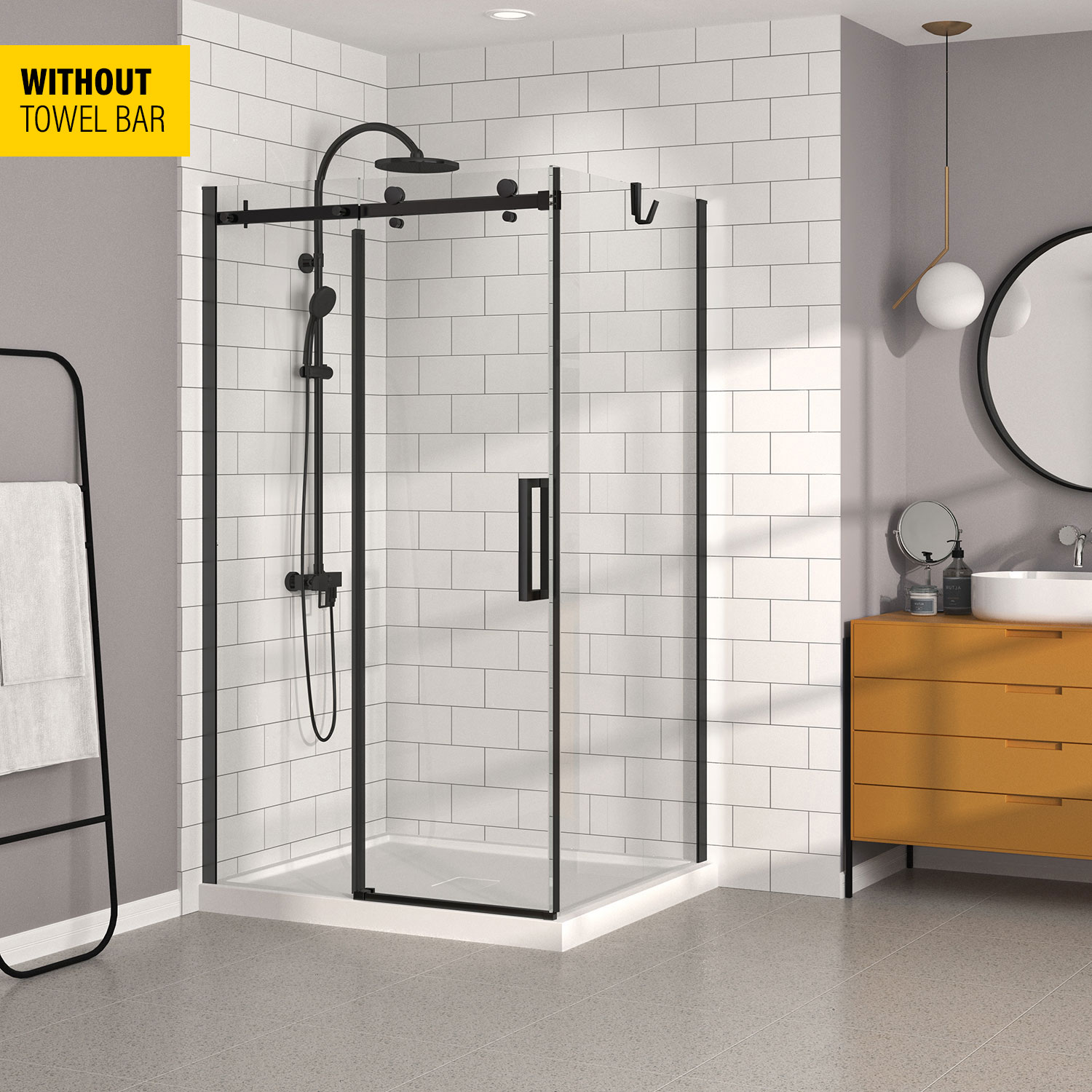 Shower base 48 x 36, in a corner with drain in a corner, wall on